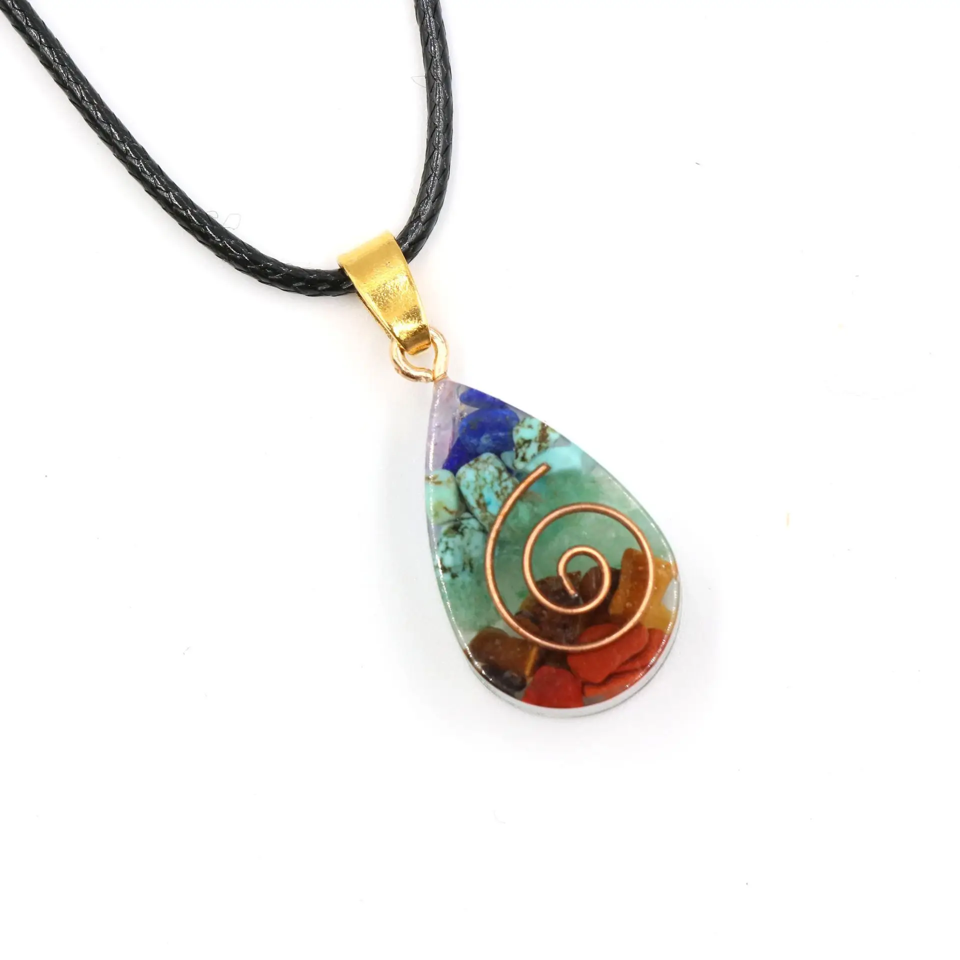 Colar com Pingente de Amuleto de Pedra Energética Dos Sete Chakras, Pedra Preciosa Natural para Cura Reiki MDUG