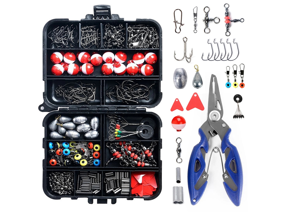 Conjunto De Pesca Com 263 Peças E Caixa Para Miçangas, Incluindo Anzóis, Chumbadas, Etc.