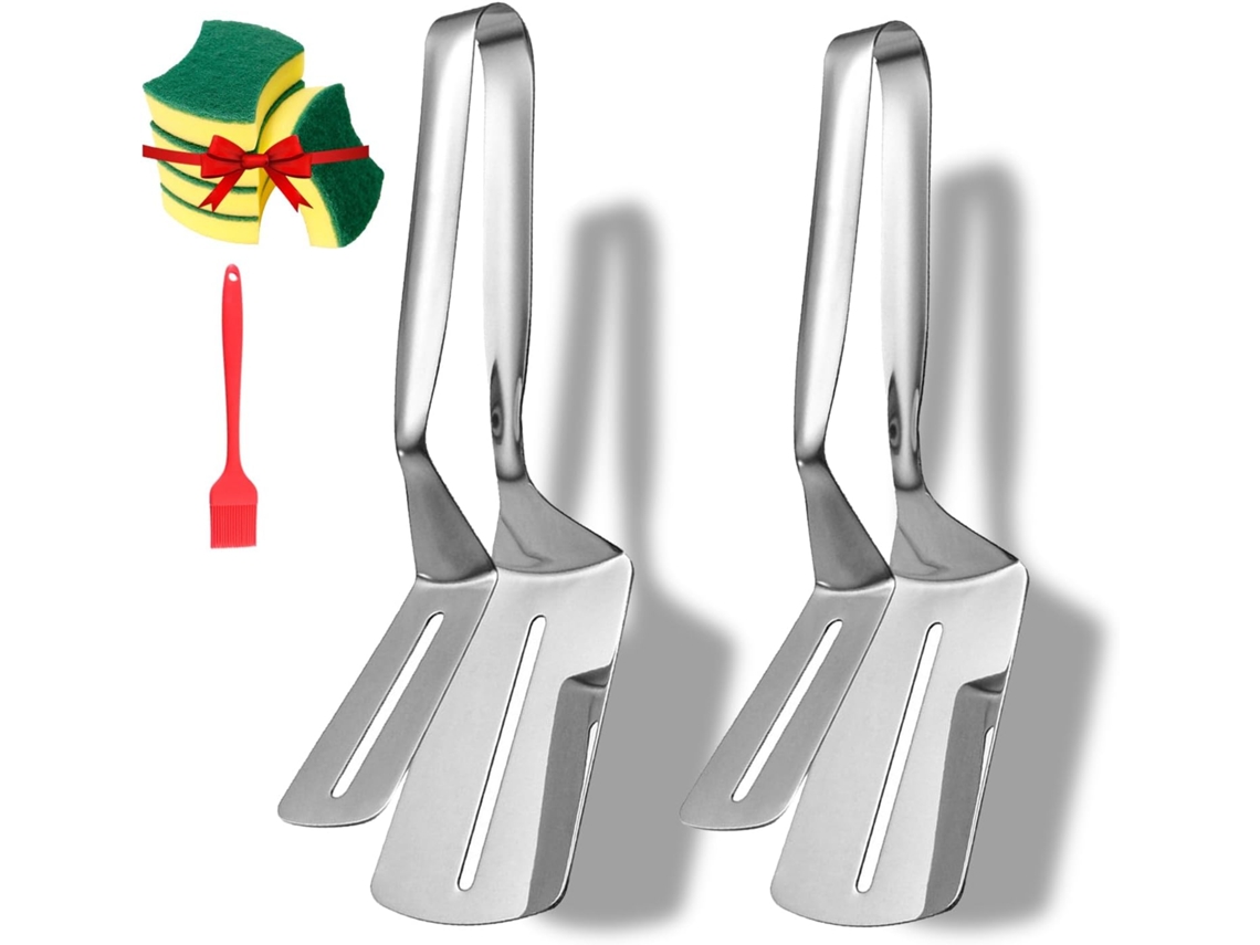 Pinça De Aço Inoxidável Para Grelhar, Espátula Anti Escaldante Com Cabo Alongado, Pinça De Cozinha Multifuncional 25cm
