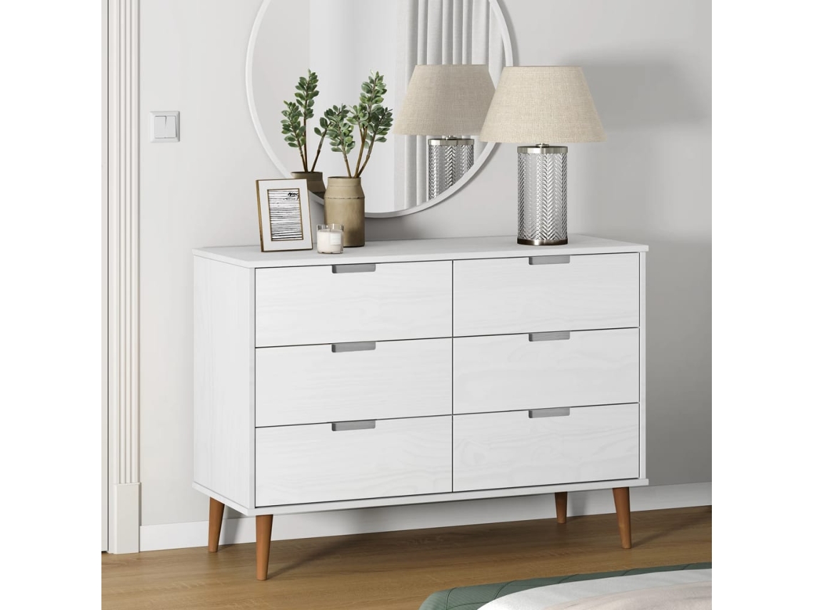 Vidaxl Armário De Gavetas Molde 113x40x80 Cm Pinho Maciço Branco