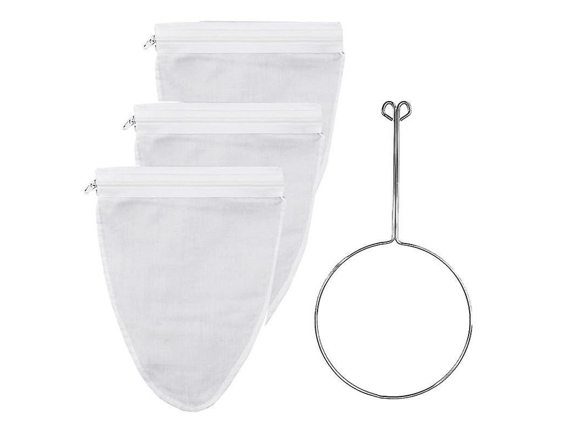 Bolsa Colador Ultra Fino com Cremallera Marco de Aço Inoxidável Mango Forte para Bebidas e Lácteos de Nozes Branco Prateado