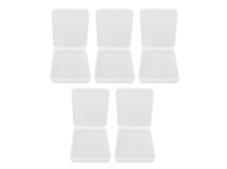 Conjunto de 5 pequenas caixas retangulares de plástico transparente com tampa dobrável para armazenamento multiuso.