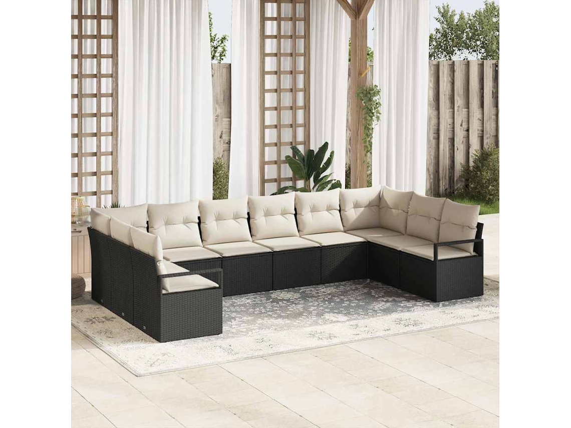 Vidaxl Conjunto De Sofás 10 Unid. Preto Vime Pe