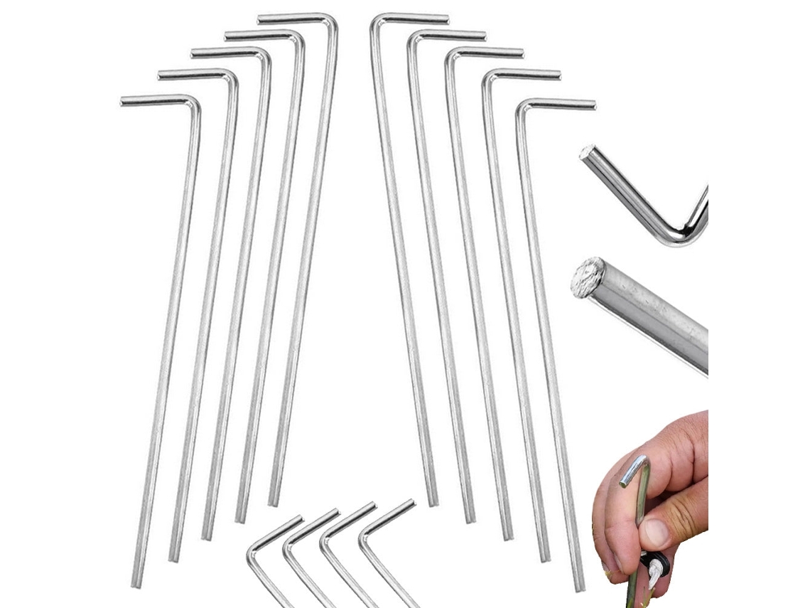 Estacas de aço AQUAFORGE, 24 cm, pacote com 10 unidades, prateadas, Ø4 mm