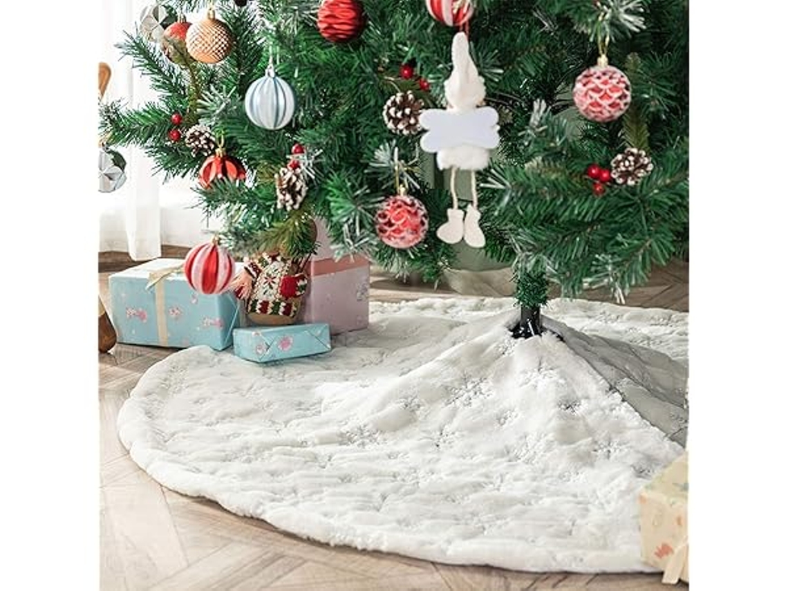 Saia para Árvore de Natal 78 Cm, Manta Redonda Pelúcia Branca Tapete com Suporte Em, Ergonômico, Uso Diário STELASPLEN