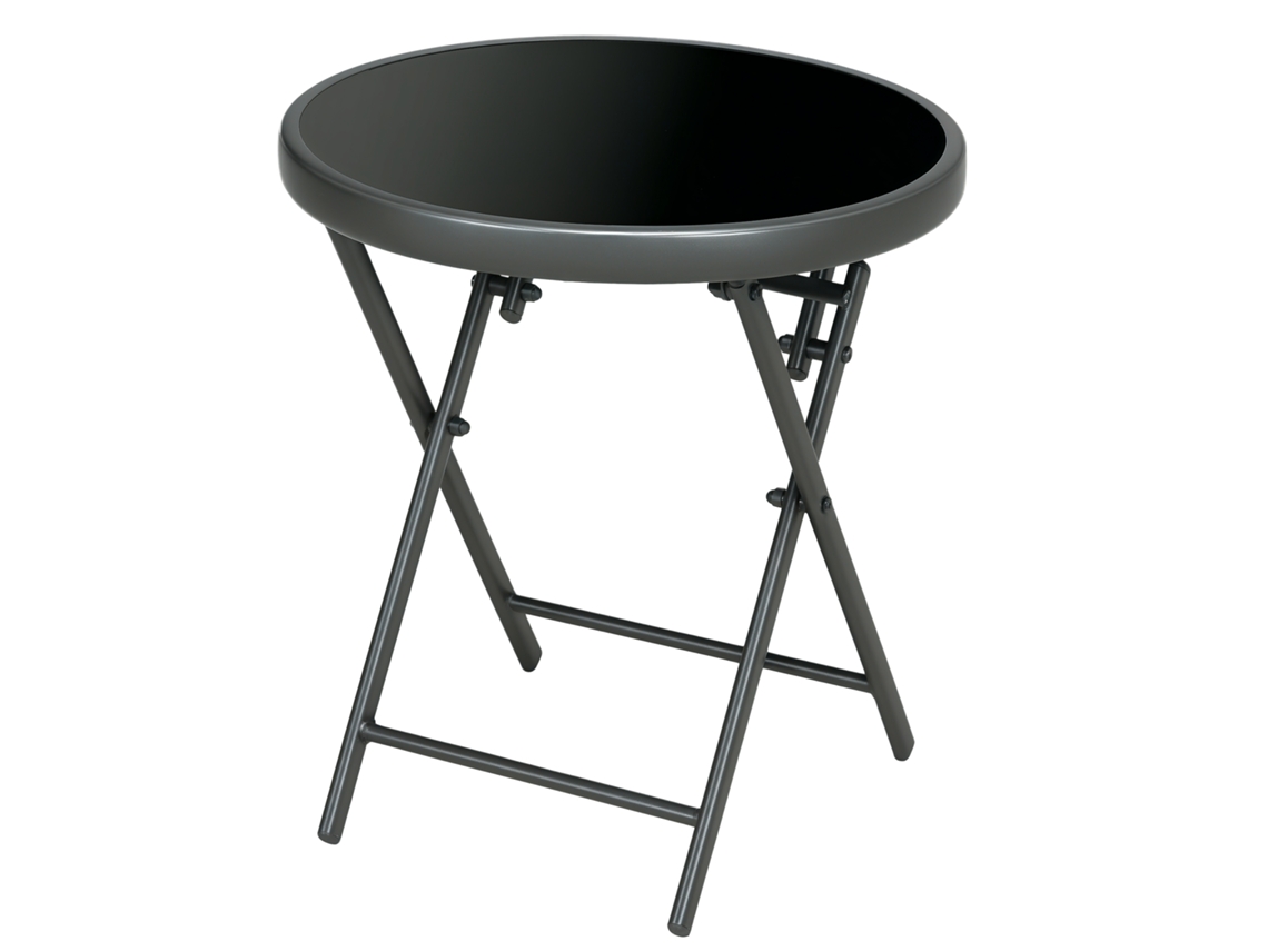 Mesa de centro dobrável com tampo de vidro e estrutura de aço Ø 45x50cm preta BTFORUS