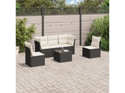 Vidaxl 6 Pcs Conjunto Sofás De Jardim C/ Almofadões Vime Pe Preto