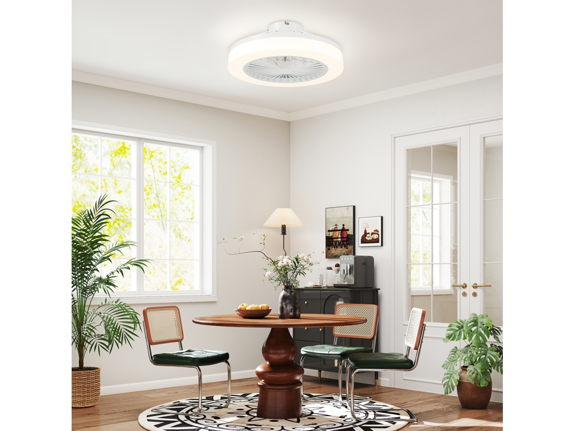 Ventilador De Teto Com Luminária Led 6 Velocidades Controle Remoto Branco