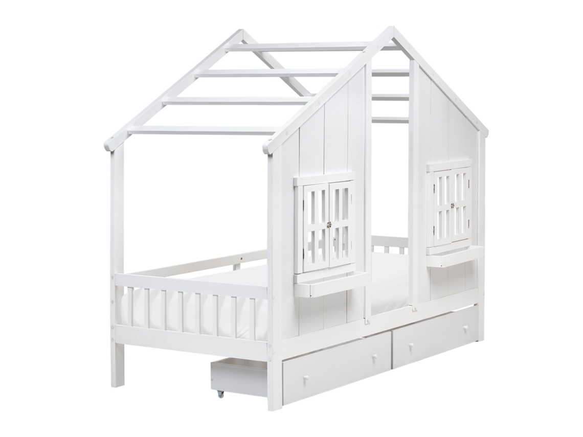 Cama Infantil Em Forma De Casa Com Gavetas Beliani Trappes De Madeira De Pinho Branco 90x200