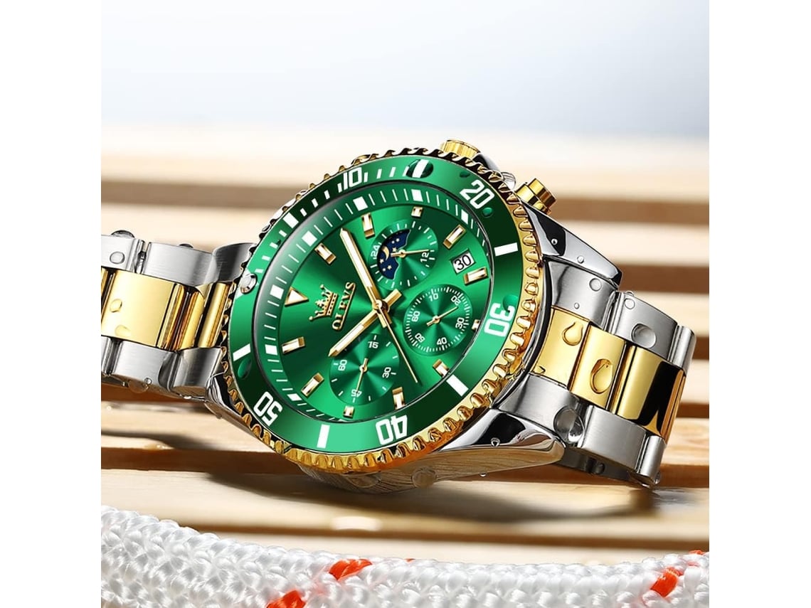 Relógio Masculino Facpoet À Prova Dágua Com Mostrador Grande E Luminoso De Aço Inoxidável De Dois Tons (ouro Verde)