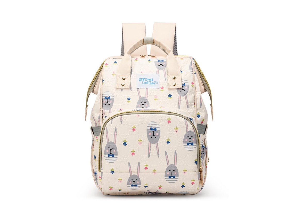 Mochila De Maternidade Coelho Impressão Grande Capacidade Leve Saco De Viagem Multifuncional Saco De Fraldas Do Bebé Bege Yunzii