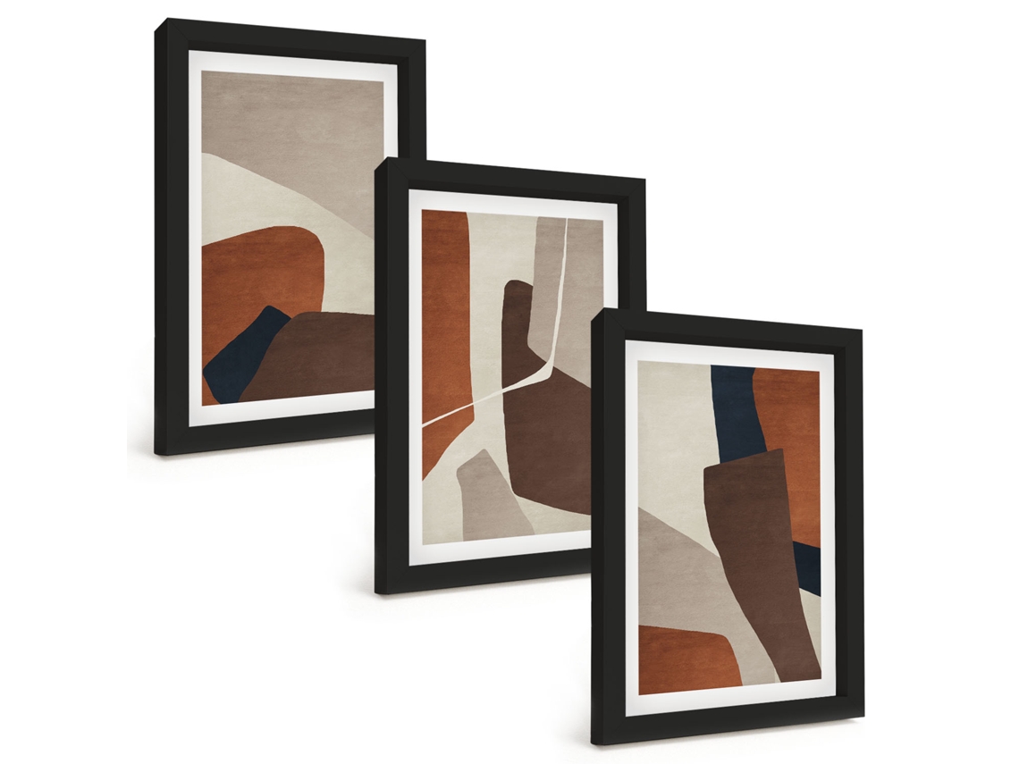 Composição De Quadros Na Paredeestruturas Abstratas Modernas Moldura Preta Quadros Para A Sala De Estar Espelharte (3 Peças 20x30 Cm)