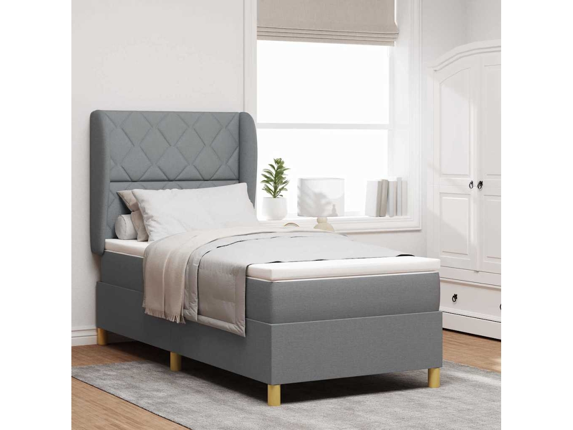 Vidaxl Cama Box Com Cabeceira Manual Cinzento-claro 200 X 90 Cm Tecido