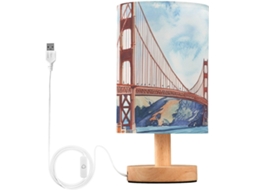 Abajur de mesa com design da Ponte Golden Gate e entrada USB para balcão de bar