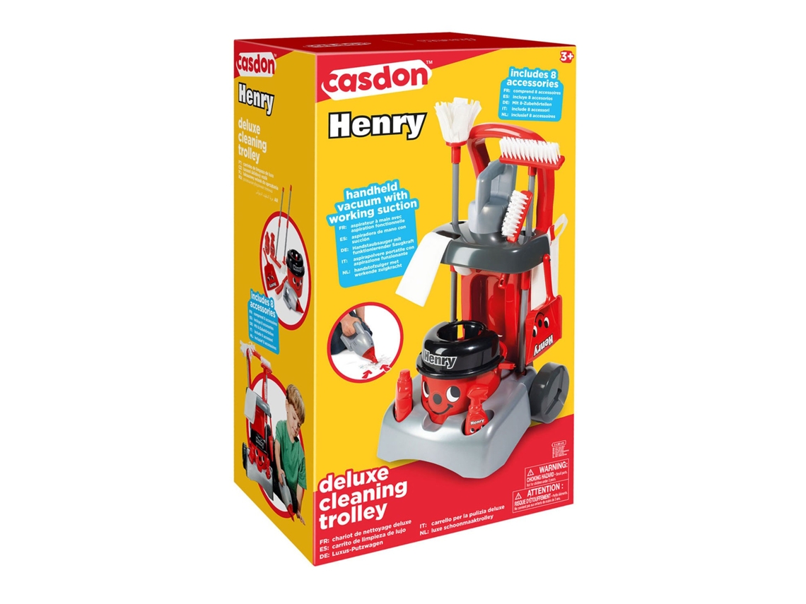 Carrinho De Limpeza De Luxo Henry, Conjunto De Limpeza De Brinquedo Vermelho Casdon Merkloos