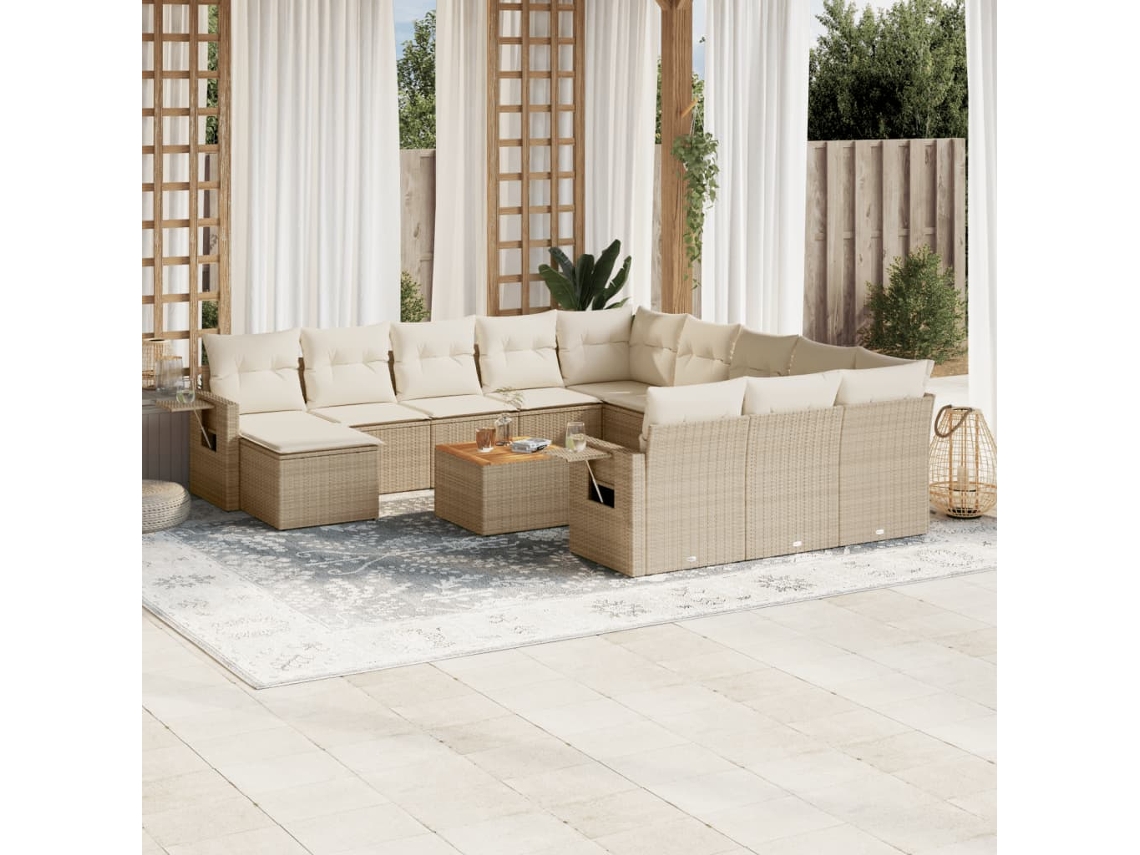 Conjunto de 13 Sofás para Jardim com Almofadas Vime Pe Bege Dkd Home Decor