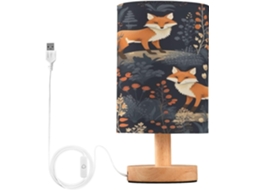 Luminária De Cabeceira Led Two Foxes Para Quarto, Luminária De Leitura Com Cúpula Tecido, Base De Madeira E Porta Usb