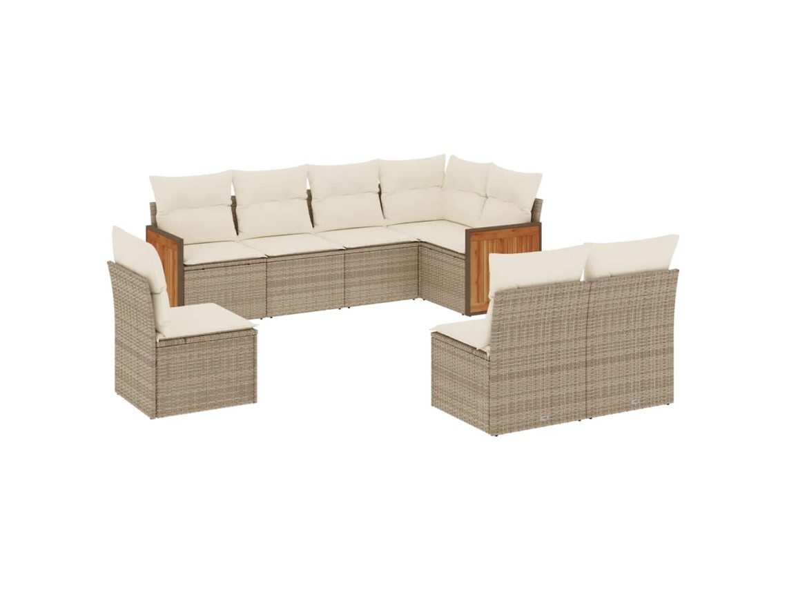 Conjunto de 8 Sofás para Jardim com Almofadões Vime Pe Bege MAISON EXCLUSIVE (8 pcs)