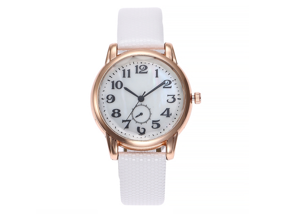 Relógio Feminino Vansvar Pulseira Pu Slim Números Árabes Quartzo (branco)