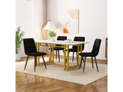 Conjunto De Mesa De Jantar 120x70cm 4 Cadeiras Em Veludo Preto Pés Em Metal Dourado Estilo