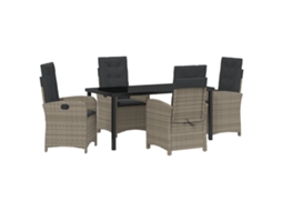 Conjunto 5 De Jantar De Jardim De Vidaxl Com Almofadas Cinza Rattan Poliéster