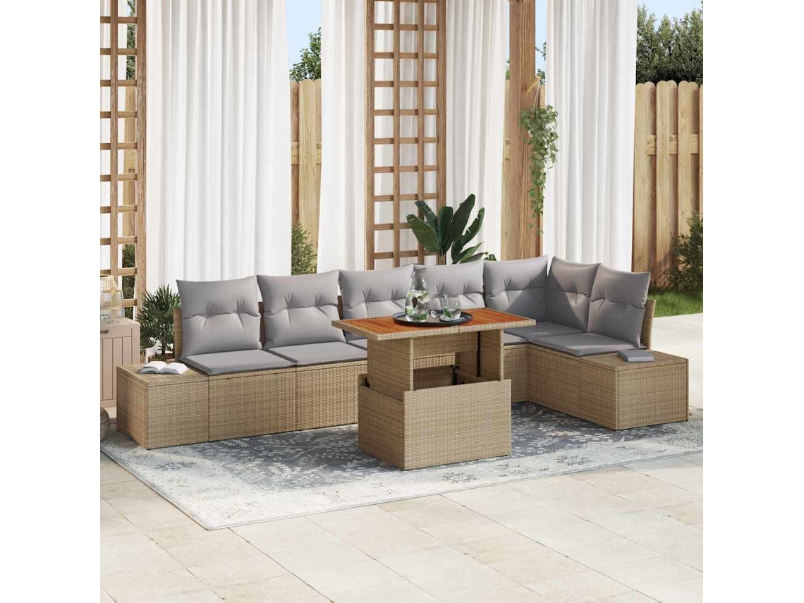 Vidaxl Conjunto de Sofá de Jardim 7 Pcs Bege Rattan Sintético