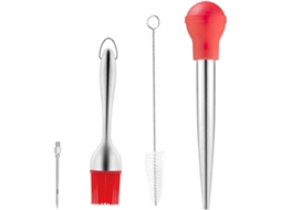 Conjunto De 4 Escovas Para Churrasco Em Aço Inoxidável E Silicone