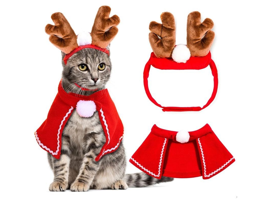 Fantasia De Natal Para Gato Cachorro Antenas De Renas Tiara Mantil De Papai Noel Acessórios Fofos