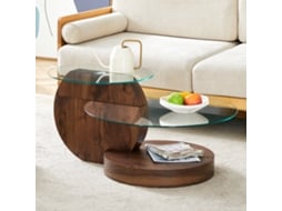 Mesa de Centro em Vidro Temperado, Design Multicamadas, Estrutura em Mdf de Alta Qualidade. ZKAKA