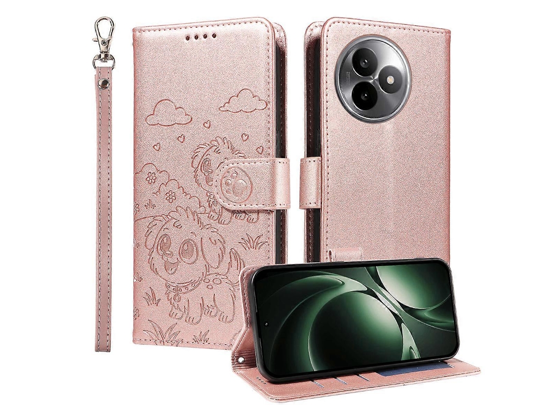 Capa Tkdaddy Para Xiaomi Redmi K80 Ultra 5g Com Bloqueio Rfid E Estampa De Cachorro, Capa De Couro Pu Com Alça De Pulso Rosa