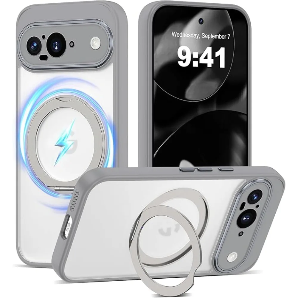 (cinza, Google Pixel 10) Capa De Celular Semitransparente À Prova De Choque Com Suporte De Anel Magnético 360°, Compatível Com Magsafe