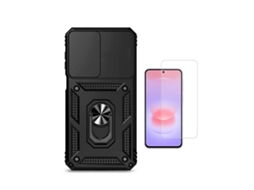 Kit Vidro Temperado Cleargorilasglass Capa De Proteção Militar Magnética Janela Gift4me Para Samsung Galaxy A27 - Preto