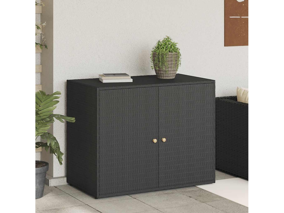 Vidaxl Armário De Armazenamento De Jardim Preto 100x55,5x80 Cm Vime Sintético