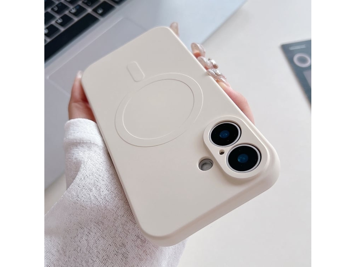 Capa Magsafe Para Iphone 16 Plus - Silicone Líquido Com Cor Sólida | Magnética - Branco Antigo