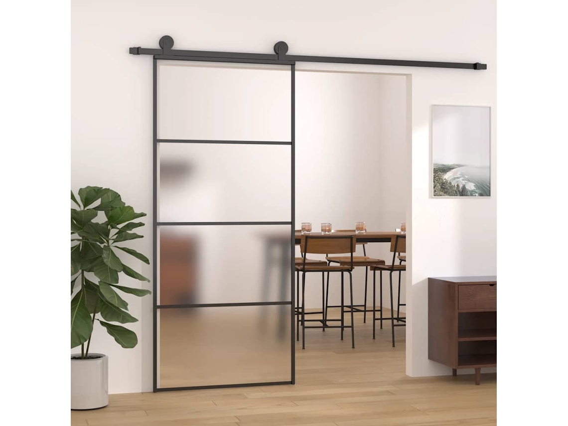 Vidaxl Porta Deslizante Vidro Esg Fosco E Alumínio 90x205 Cm Preto