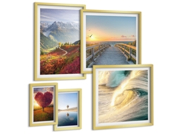 Um Conjunto De Imagens Decorativas Em Uma Moldura Geometria Abstrata, Elegância Moldura Prateada Pinturas De Quarto Espelharte (conjunto De 5 Imagens)