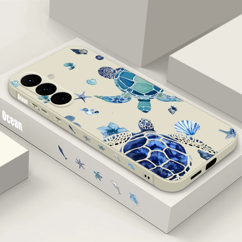 Capa De Celular Macia Para Galaxy A17 Com Tartaruga Azul Oceânica (cor Off-white).