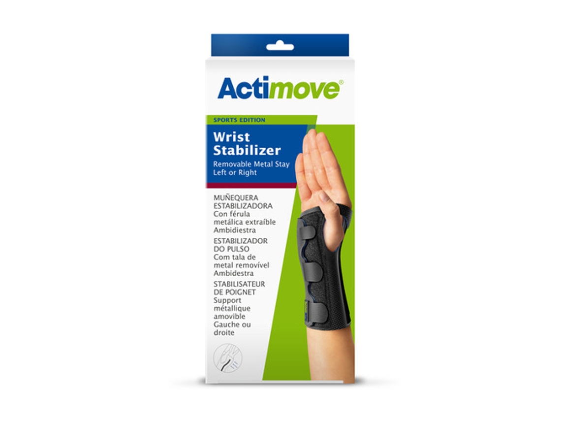 Estabilizador de pulso ajustável Actimove com suporte de metal removível, ajuste universal para mão esquerda ou direita, preto L/XL Essity