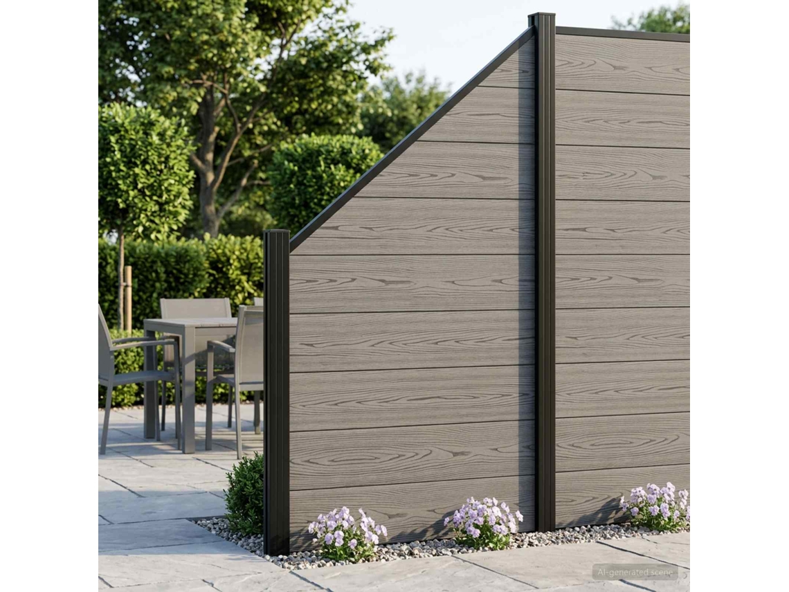 Vidaxl Conjunto De Cercas 446 X 186 Cm Wpc E Alumínio Cinzento