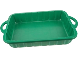Bandeja coletora de óleo em plástico verde para reparos automotivos.