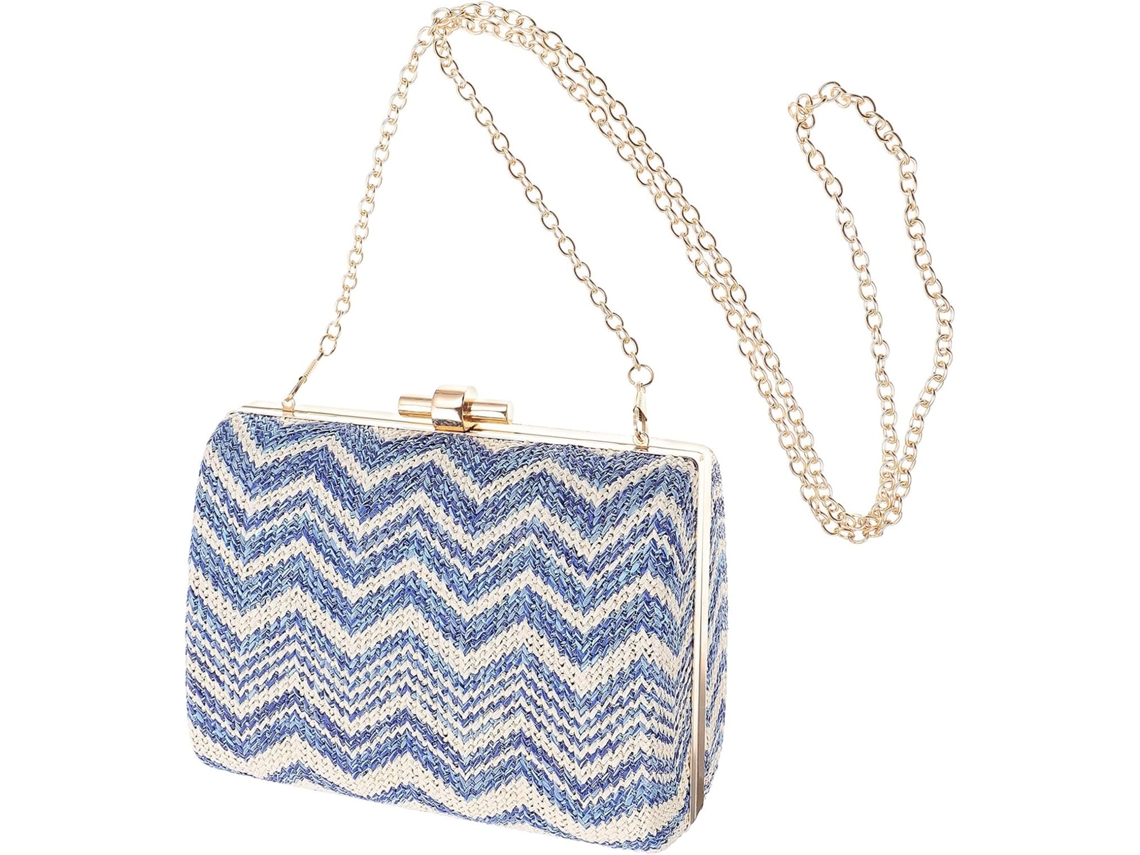 Bolsa De Ombro Feminina Em Palha Azul, Resistente A Quebras, Com Design Criativo.