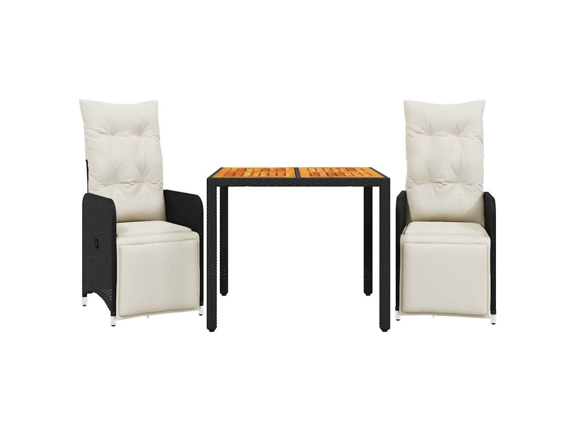 Maison Exclusive - 3 Pcs Conjunto Bistrô De Jardim C/ Almofadões Vime Pe Preto
