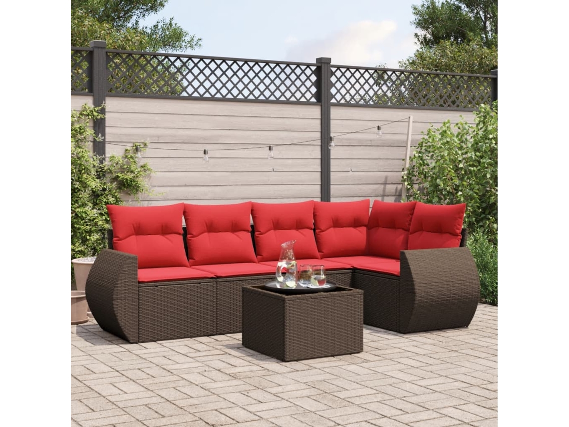 Vidaxl Conjunto De Sofá De Jardim Com 6 Peças E Almofadas Em Rattan Sintético Marrom