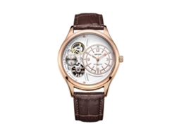 Reloj Hombre Megir De Cuero Pu Hueco Caja Oro Rosa Dial Blanco Resistente Al Agua