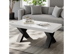 Mesa Centro Retangular Brilhante Pés X Mdf Branco Preto 100x50x40 Cm