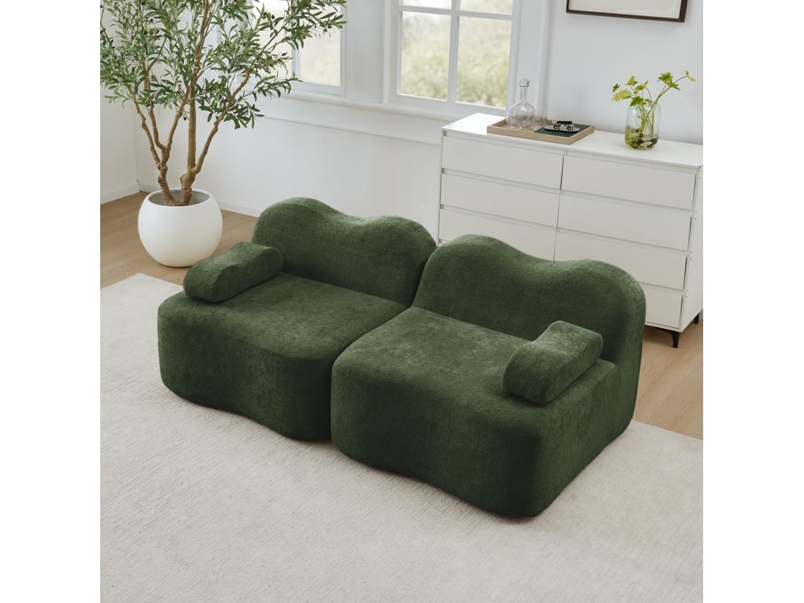 Sofá Modular Ondulado 2 Lugares Com Apoios Removíveis, Verde