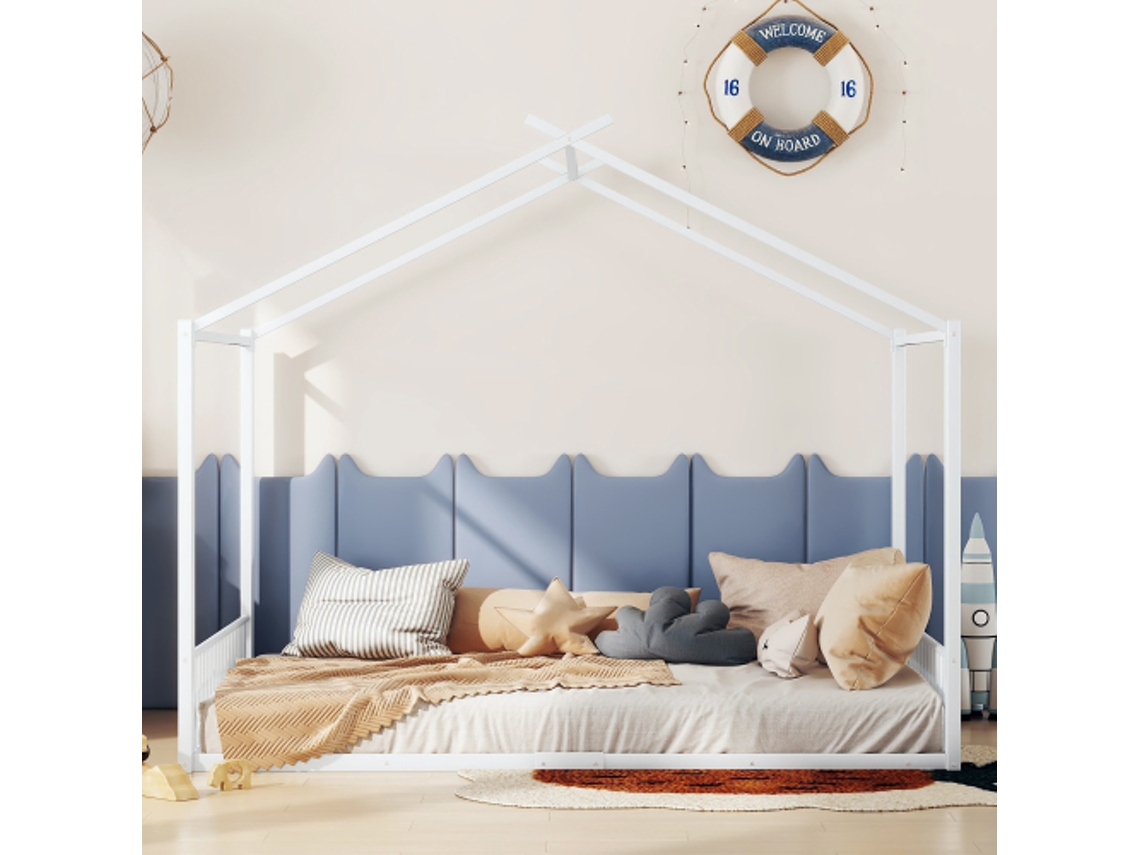 Cama Estofada LYYTUNG com Grades de Proteção em Branco 140x200 cm