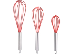 Conjunto De 3 Batedores De Silicone Vermelhos Com Cabos Aço Inoxidável, Batedor Para Leite E Ovos, Batedor De Arame