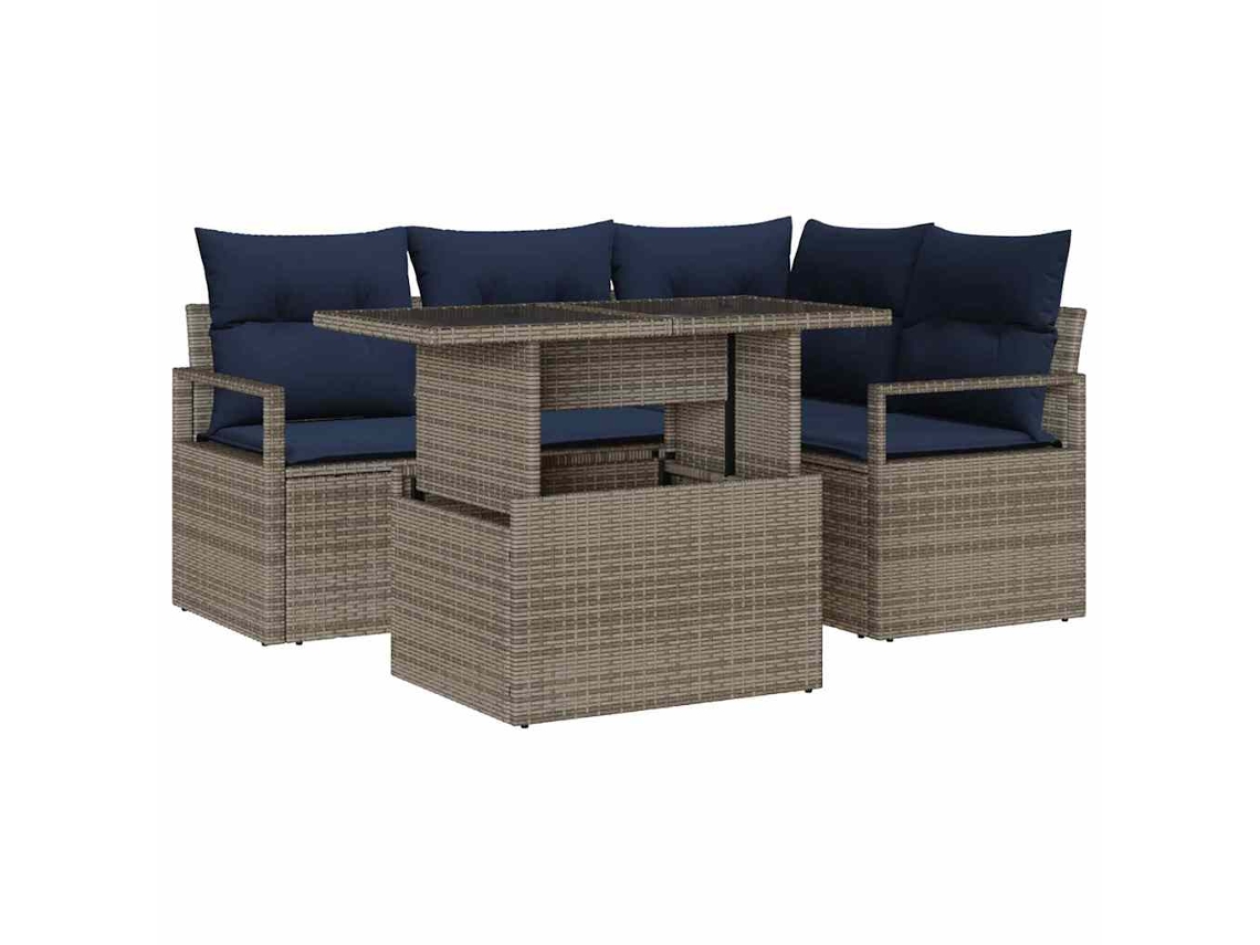 Maison Exclusive - Conjunto De Sofá De Jardim 5 Pcs Cinza E Azul Marinho Vime Pe