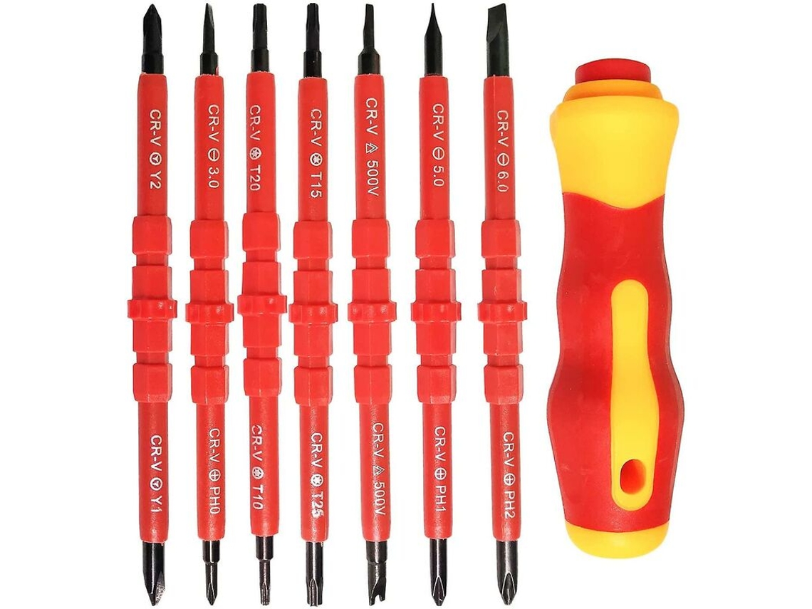 Conjunto De 7 Chaves De Fenda Isoladas Para Eletricistas, Multifuncional, 14 Em 1, Com Liga Metálica Intercambiável